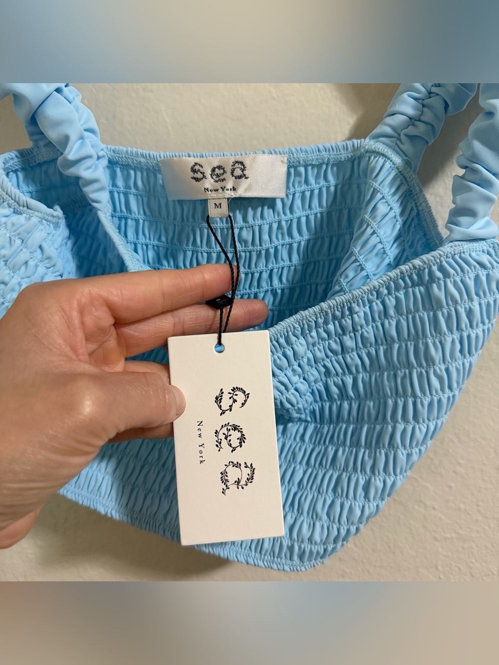 SEA New York Amabel Smocked Bikini Set NWT M Ice Blue Ruffle High Waist Luxury - Picture 13 of 14
